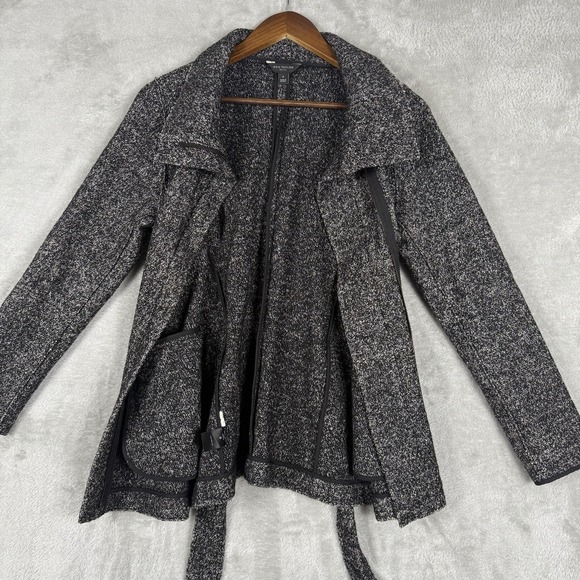 Ann Taylor Jacket Women's Small Petite Gray Wool Blend Belted-Waist Full Zip - Picture 6 of 10